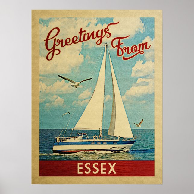 Essex Sailboat Vintage Travel Connecticut Poster (Front)