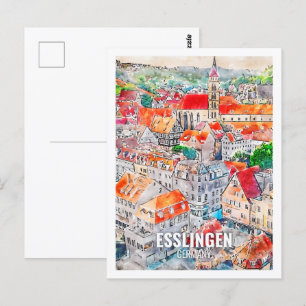 Esslingen Germany Famous Travel Place Watercolor Postcard