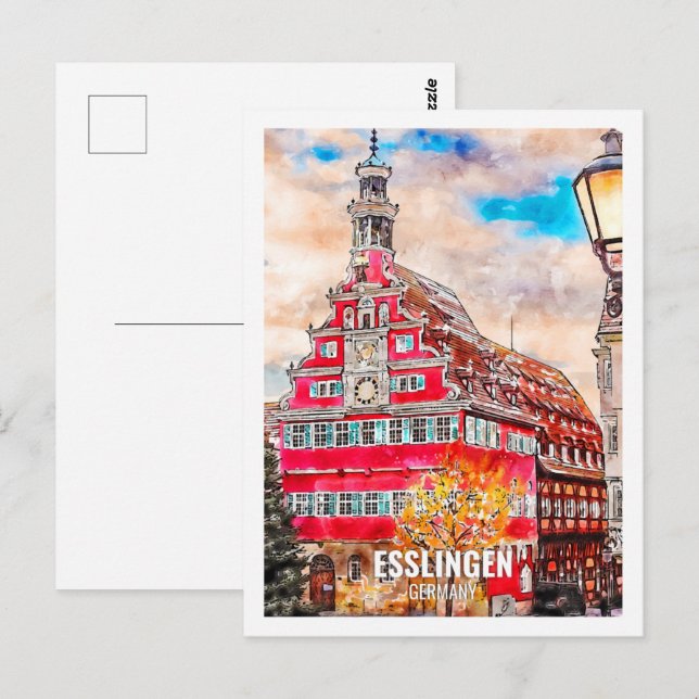 Esslingen Germany Travel Place Watercolor Postcard (Front/Back)