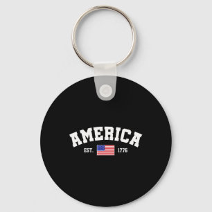 Est 1776 Patriotic Us American Flag 4th Of July Am Key Ring