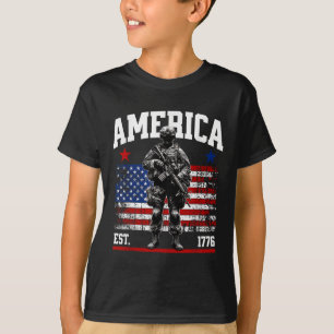 Est 1776 Patriotic Us American Vintage Flag 4th Of T-Shirt