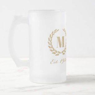 Est. 1952 birthday Monogram Gold Frosted Glass Beer Mug
