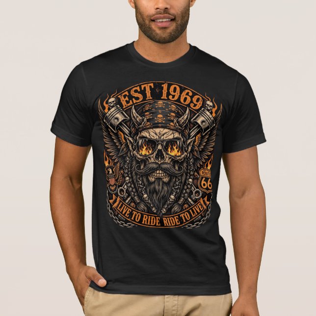 Est 1969 Bearded Skull Biker T-Shirt (Front)