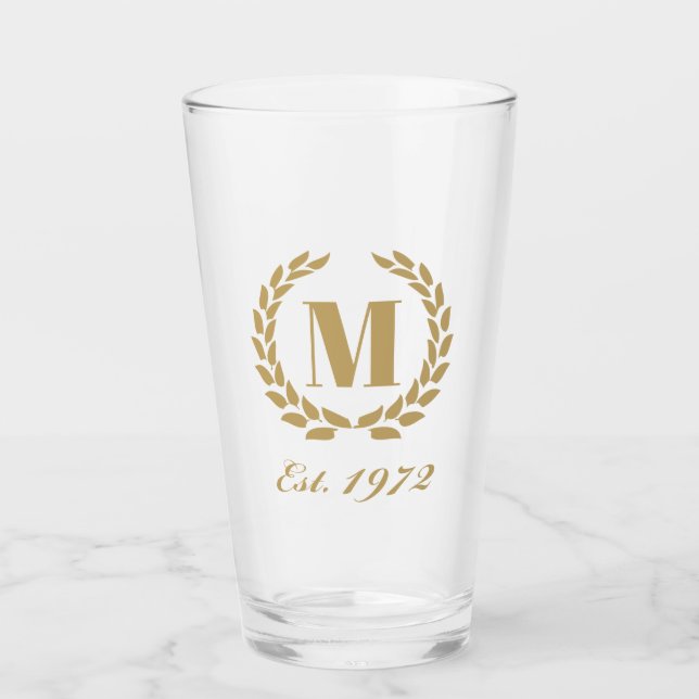 Est. 1972 birthday Monogram Gold Glass (Front)