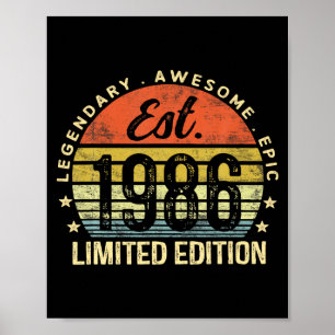 Est 1986 Limited Edition 40th Birthday Vintage 40 Poster