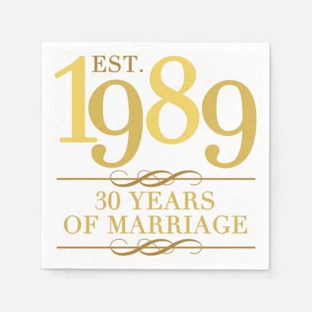 Est. 1989 30th Wedding Anniversary Napkin (Front)