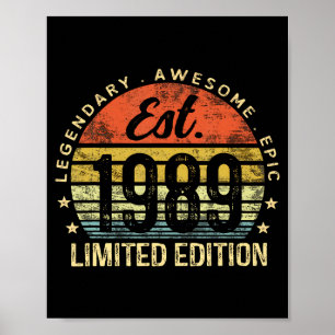 Est 1989 Limited Edition 35th Birthday Vintage 35 Poster