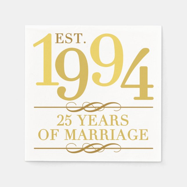 Est. 1994 25th Wedding Anniversary Napkin (Front)