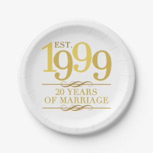 Est. 1999 20th Wedding Anniversary Paper Plate