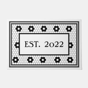 Established 2022 Black White Tile Design Custom Doormat