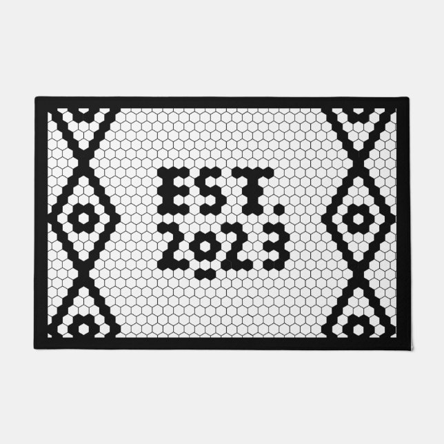 Established 2023 Black and White Trendy Tiles Doormat (Front)