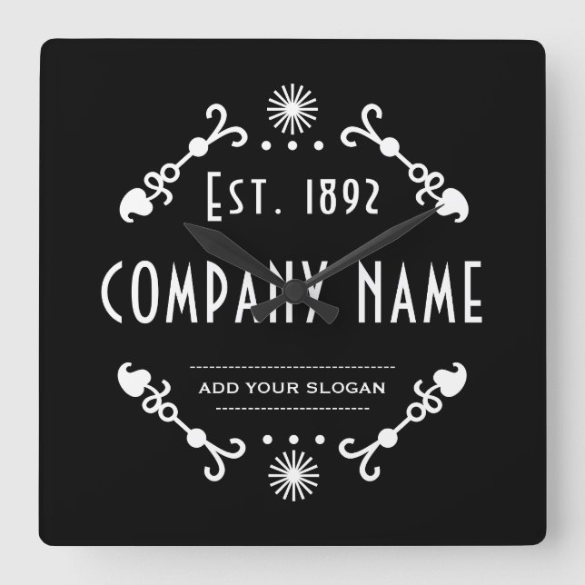 Established Business Name, Decorative Square Wall Clock (Front)