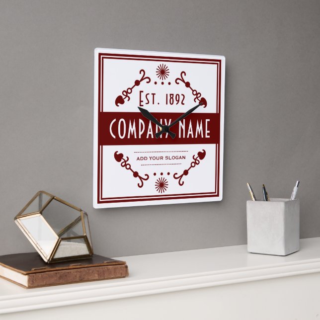 Established Business Name, Decorative Square Wall Clock (Office)