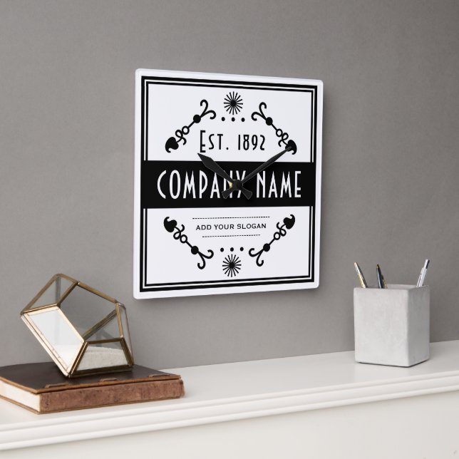 Established Business Name, Decorative Square Wall Clock (Office)