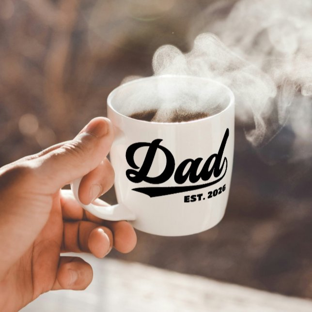 Established Dad New Father Est Year Typography  Mug (dad established fathers day coffee mugs typography modern simple black white year date fun saying)