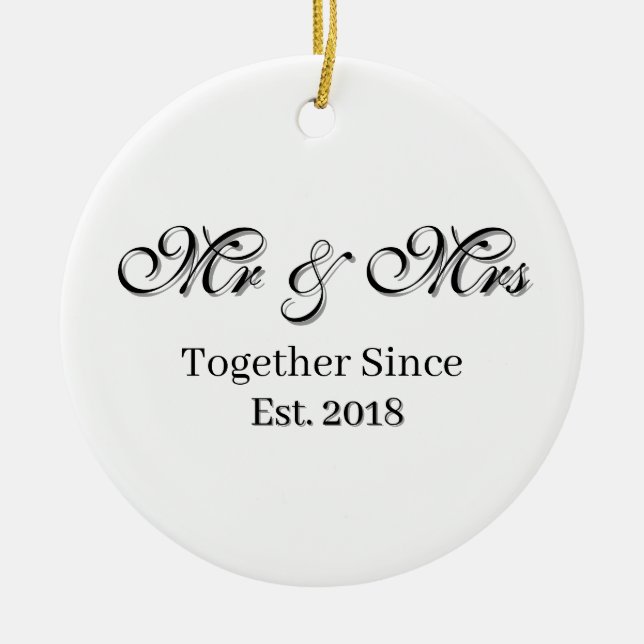 Established Year Personalised Couple Design Ceramic Tree Decoration (Front)