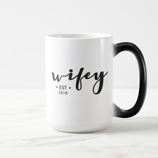 Established year Personalised Wifey script modern Magic Mug (Right)
