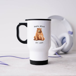 Established Year   Watercolor Papa Bear Photo Travel Mug