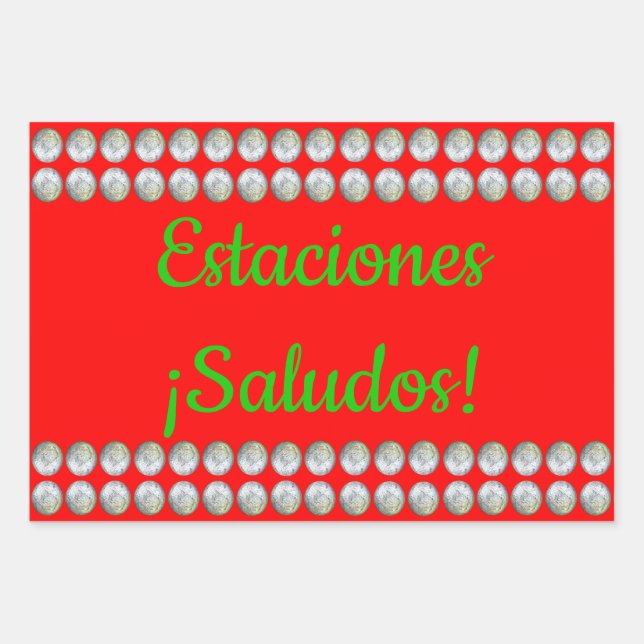  Estaciones ¡Saludos! Papel Tres Pack Wrapping Paper Sheet (Front)