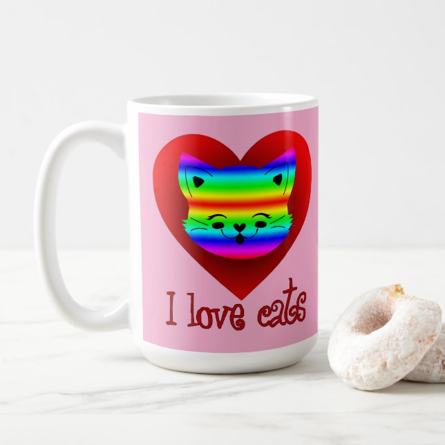 Estampa Animal - I Love Cats - Caneca Coffee Mug (With Donut)