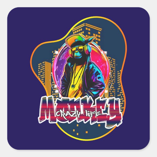 Estampa Graffiti Art Monkey Rap Hip Hop - Adesivo Square Sticker (Front)