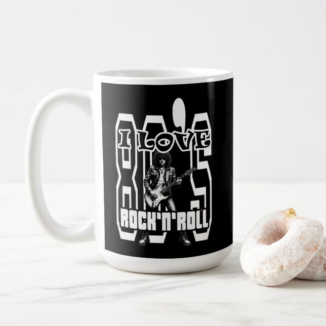 Estampa Rock - I Love 80s Rock’n’Roll – Caneca Coffee Mug (With Donut)
