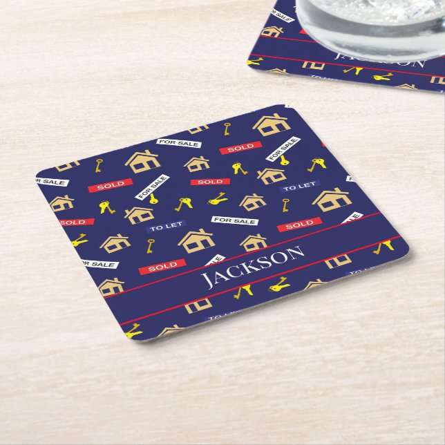 Estate Agent Realtor House Salesperson Square Paper Coaster (Angled)