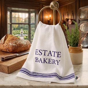 Estate Bakery Striped Typography Blue Tea Towel
