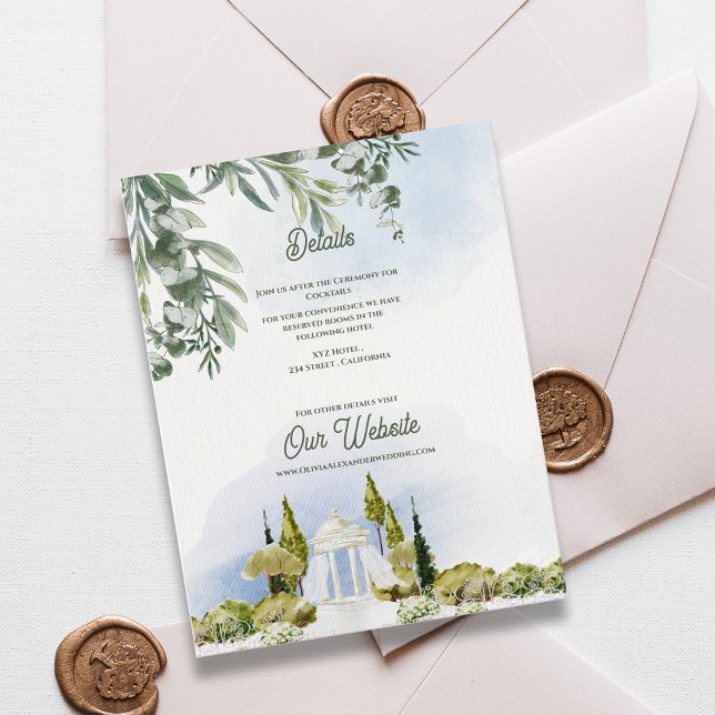 Estate Garden Pavilion Wedding Details Enclosure Card (Estate Garden Pavilion Wedding Details Card | Watercolor Garden Venue Information Insert )
