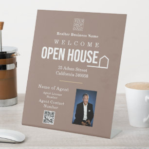 Estate Open House Logo Photo Light Brown Pedestal Sign