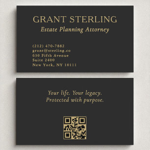 Estate Planning Attorney Black Gold QR Code Business Card