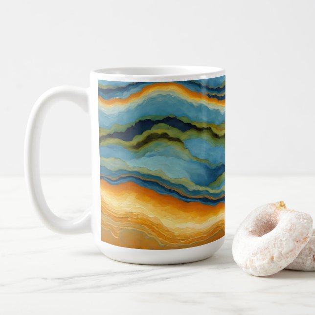 "Estepona" Horizontal Fractured Layers  Coffee Mug (With Donut)