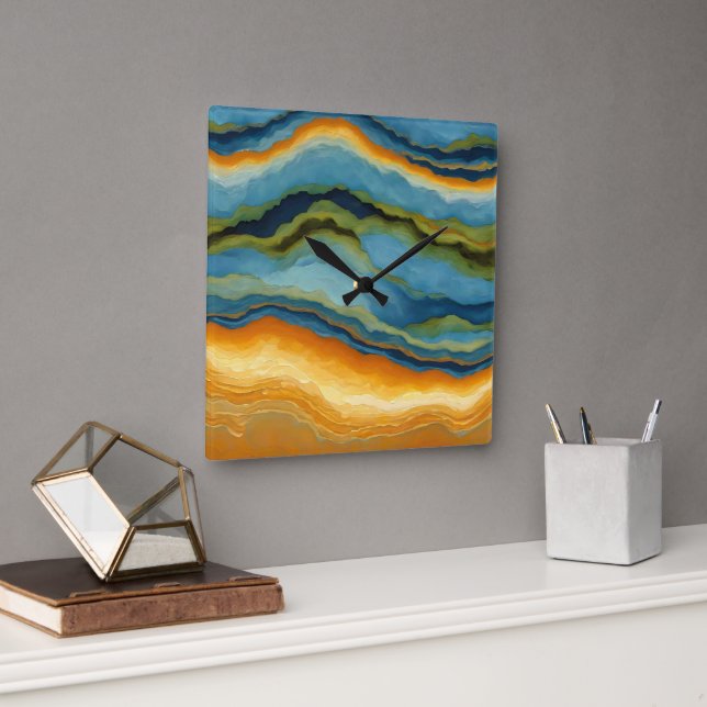 "Estepona" Horizontal Fractured Layers  Square Wall Clock (Office)