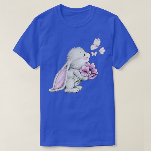 Ester bunny rabbit graphic  butterfly, flowers  T-Shirt (Design Front)