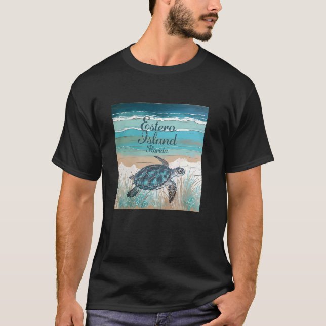Estero Island Florida Sea Turtle Lover Coastal Blu T-Shirt (Front)