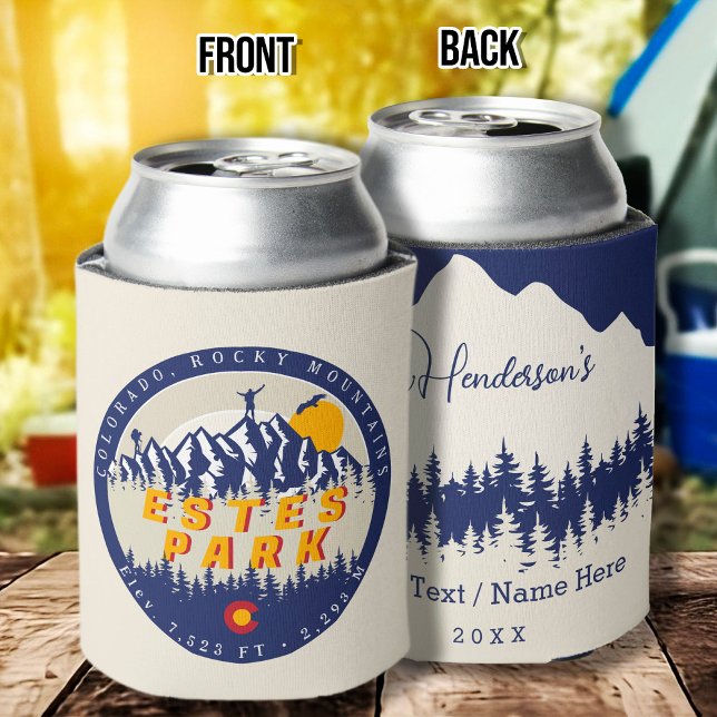 Estes Park Colorado Flag Mountains Hiking Souvenir Can Cooler (Creator Uploaded)