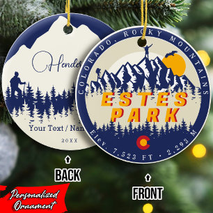 Estes Park Colorado Flag Mountains Hiking Souvenir Ceramic Tree Decoration