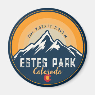 Estes Park Colorado Mountains Retro Sunset Skiing Magnet
