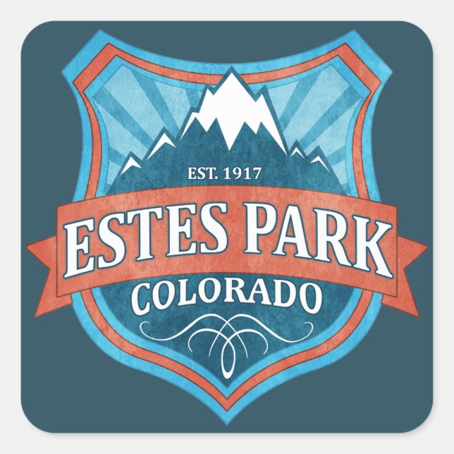 Estes Park Colorado teal shield square stickers (Front)