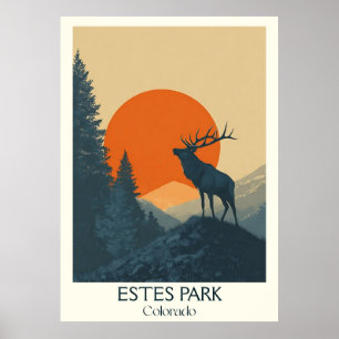 Estes Park Colorado Vintage Rocky Mtn Elk Art Poster
