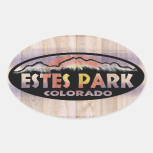 Estes Park Colorado wood flag oval stickers