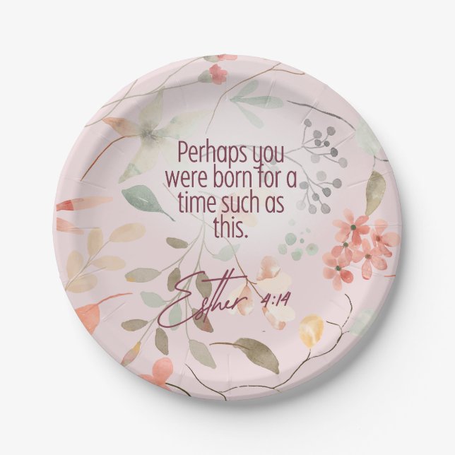 Esther 4:14 Christian Bible Verse Art Paper Plate (Front)