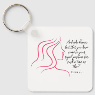 Esther 4:14 Scripture Bible Verse Pink Silhouette  Key Ring