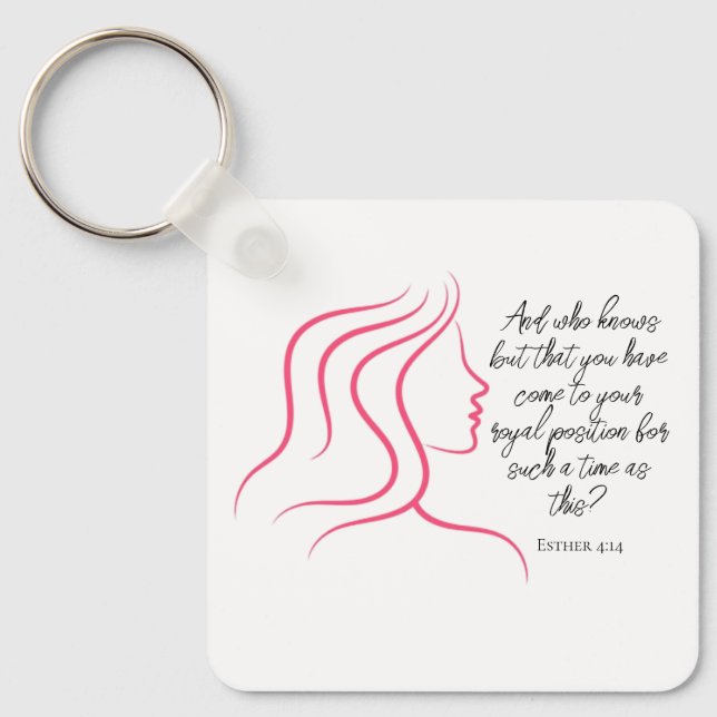 Esther 4:14 Scripture Bible Verse Pink Silhouette  Key Ring (Front)