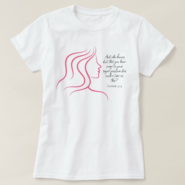 Esther 4:14 Scripture Bible Verse Pink Silhouette  T-Shirt (Design Front)