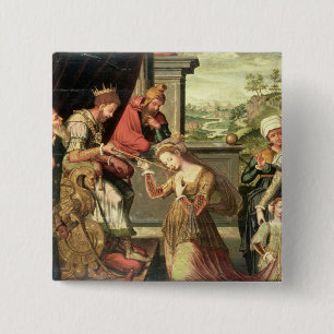 Esther before King Ahasuerus with Haman being sent 15 Cm Square Badge