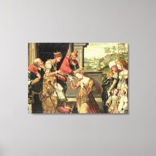 Esther before King Ahasuerus with Haman being sent Canvas Print