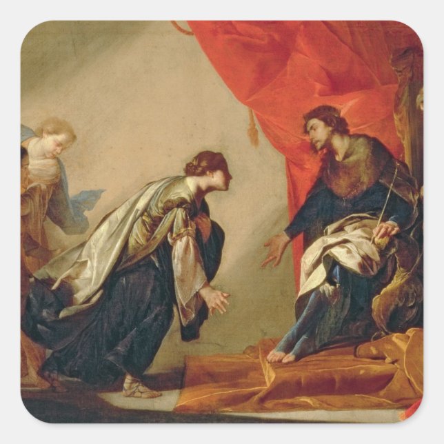 Esther in front of Ahasuerus, c.1645-50 (oil on ca Square Sticker (Front)