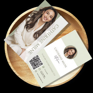 Esthetician Beautician Green QR Code & Photo Business Card