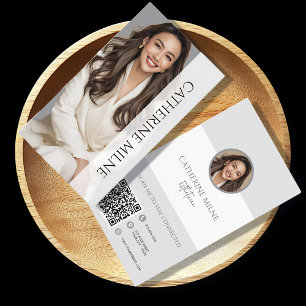 Esthetician Beautician Grey QR Code & Photo Business Card